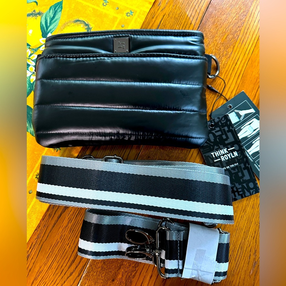 Gorgeous THINK ROYLN Quilted Crossbody Bag/Bum Bag with 2 Striped Straps NWT